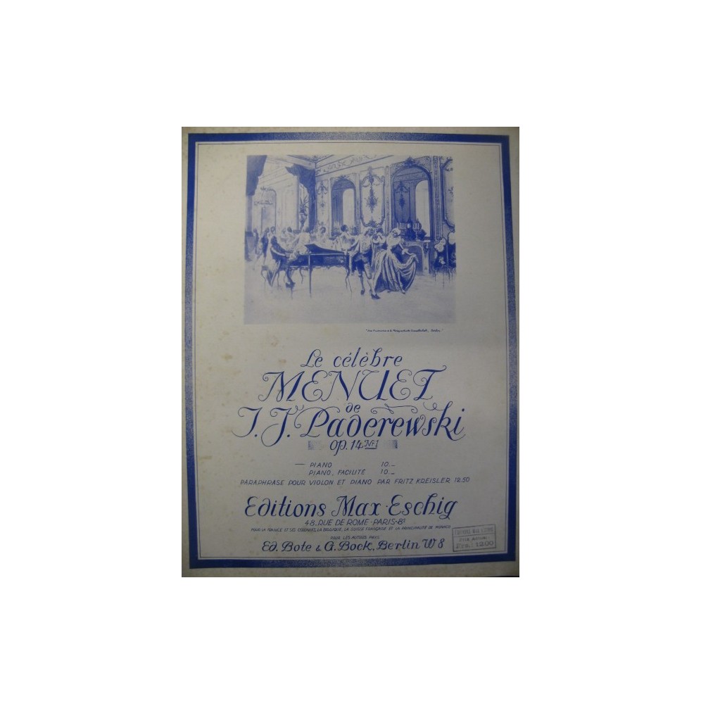 PADAREWSKI I. J. Menuet Piano ca1925