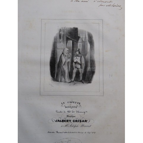 GRISAR Albert La Capette Dédicace Chant Piano ca1835