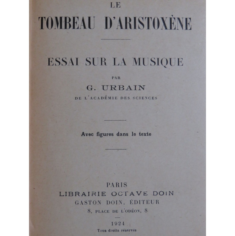 URBAIN Georges Le Tombeau d'Aristoxène Essai 1924