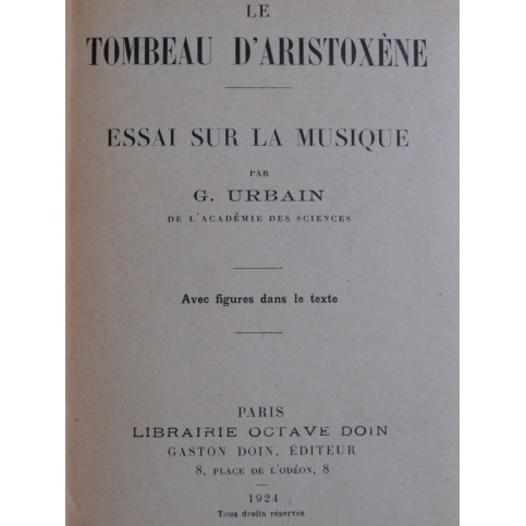 URBAIN Georges Le Tombeau d'Aristoxène Essai 1924