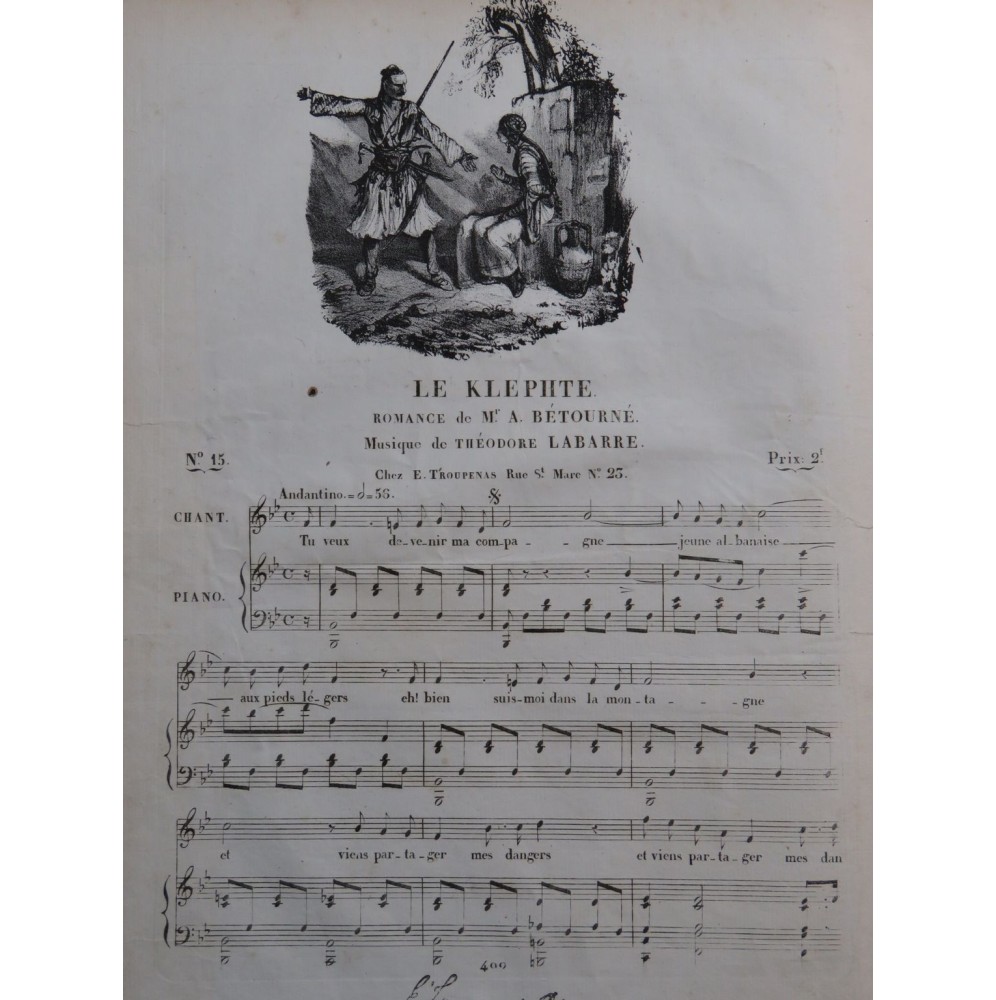 LABARRE Théodore Le Klephte Chant Piano ca1830