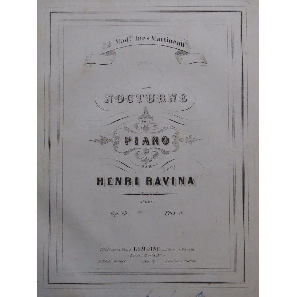 RAVINA Henri Nocturne op 13 Piano ca1845