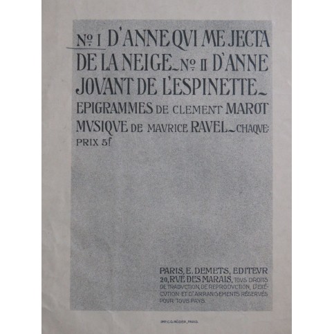 RAVEL Maurice D'Anne qui me jecta de la neige Chant Piano ca1900