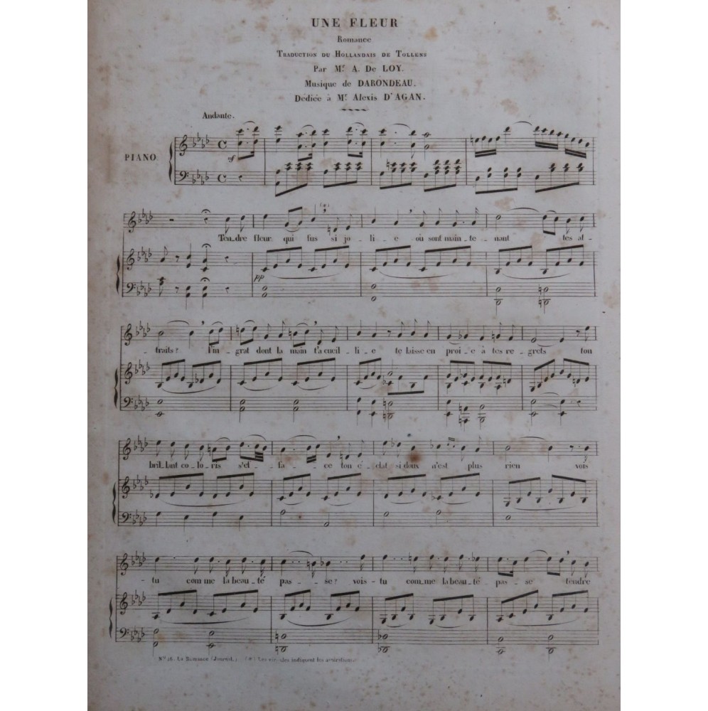 DARONDEAU Henri Une Fleur Chant Piano ca1840