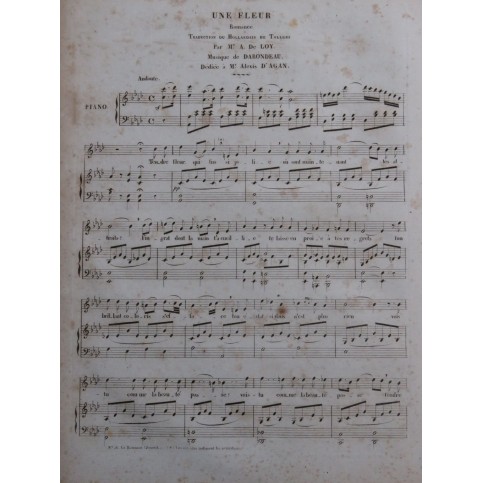 DARONDEAU Henri Une Fleur Chant Piano ca1840