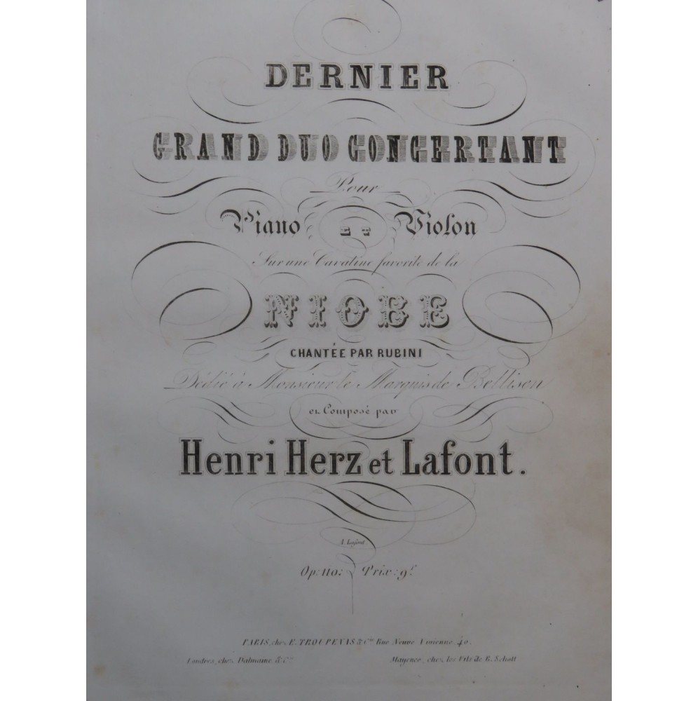 HERZ Henri LAFONT Dernier Grand Duo op 110 Piano Violon ca1840