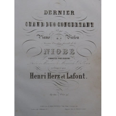 HERZ Henri LAFONT Dernier Grand Duo op 110 Piano Violon ca1840