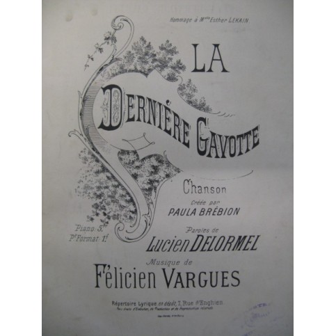 VARGUES Félicien La Dernière Gavotte Chant Piano