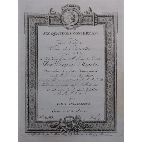 WRANITZKY Paul Six Quatuors op 15 Violons Altos ca1790