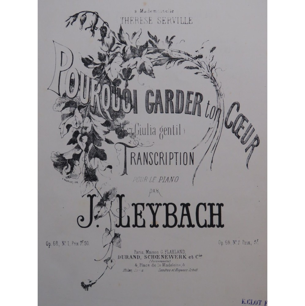 LEYBACH J. Pourquoi Garder ton Coeur op 68 No 2 Piano XIXe siècle