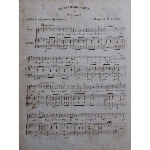 VIMEUX Joseph Ce qui Dames Emeut Chant Piano ca1840