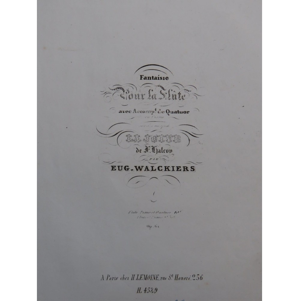 WALCKIERS Eugène Fantaisie sur La Juive Halévy Piano Flûte ca1858