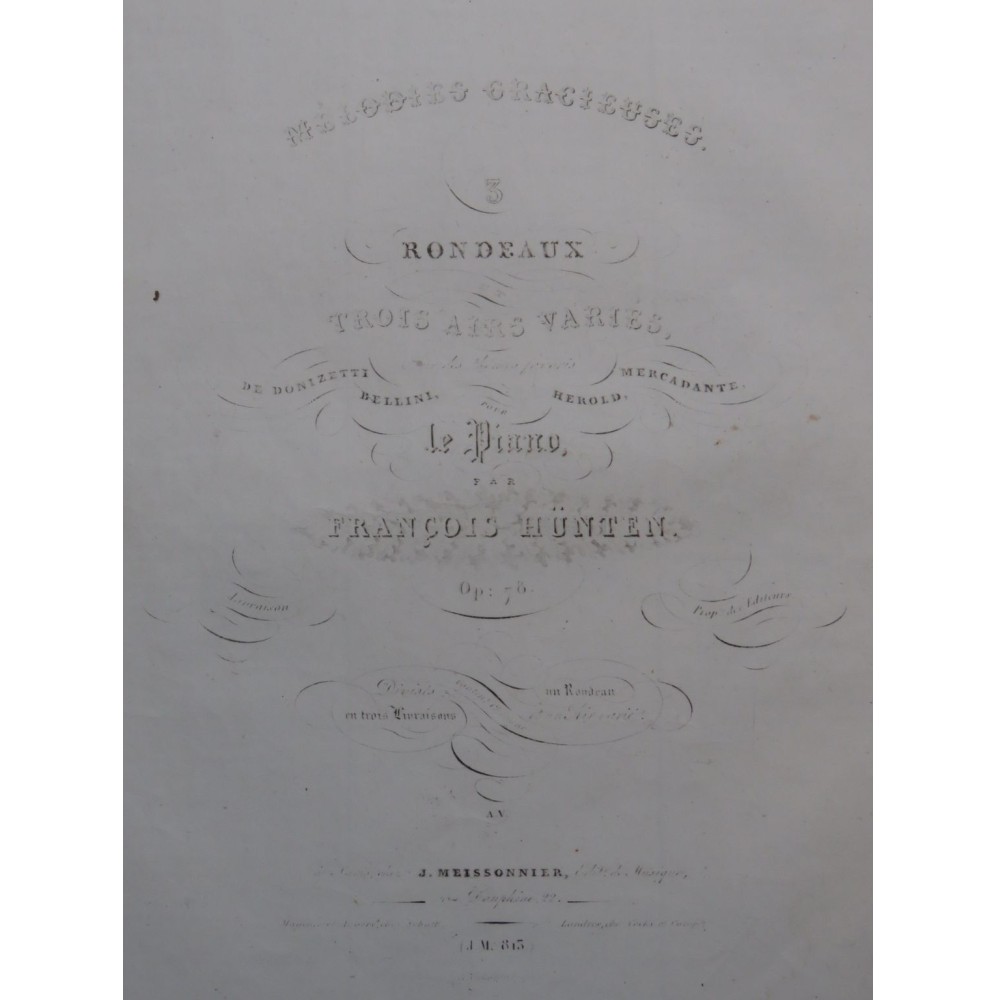 HÜNTEN François Rondeau et Air Varié op 78 Piano 1836