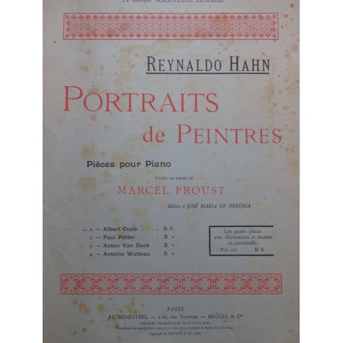 HAHN Reynaldo Portraits de Peintres Albert Cuyp Piano 1896