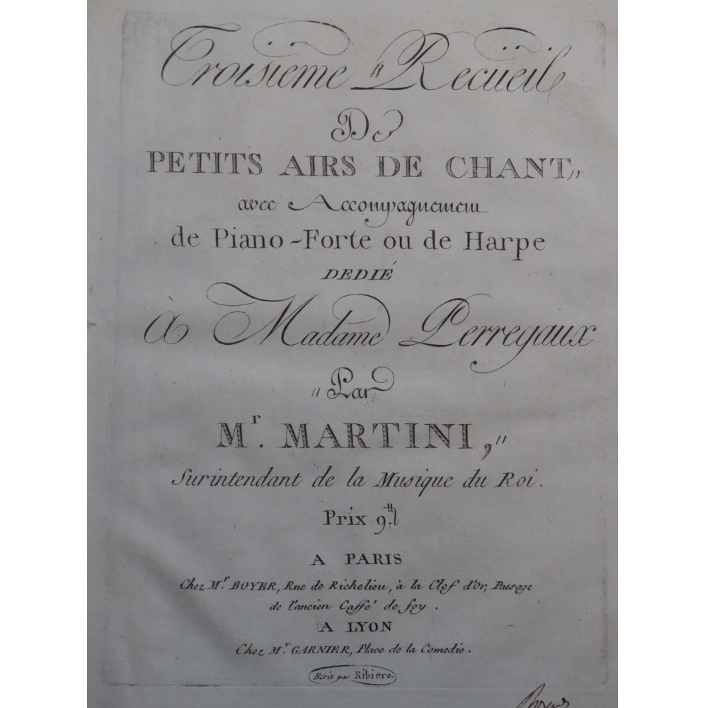 MARTINI Troisième Recueil de Petits Airs de Chant Piano ou Harpe ca1790