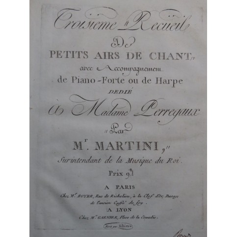 MARTINI Troisième Recueil de Petits Airs de Chant Piano ou Harpe ca1790
