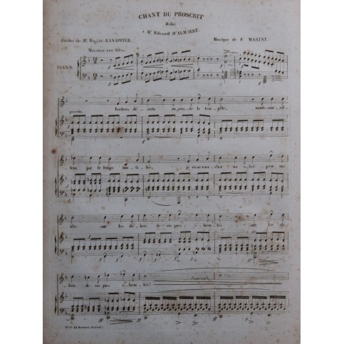 MASINI F. Chant de Proscrit Chant Piano ca1840