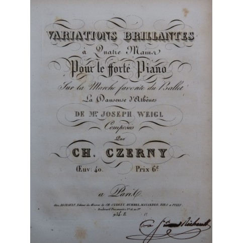 CZERNY Charles Variations Weigl op 40 Piano 4 mains ca1825