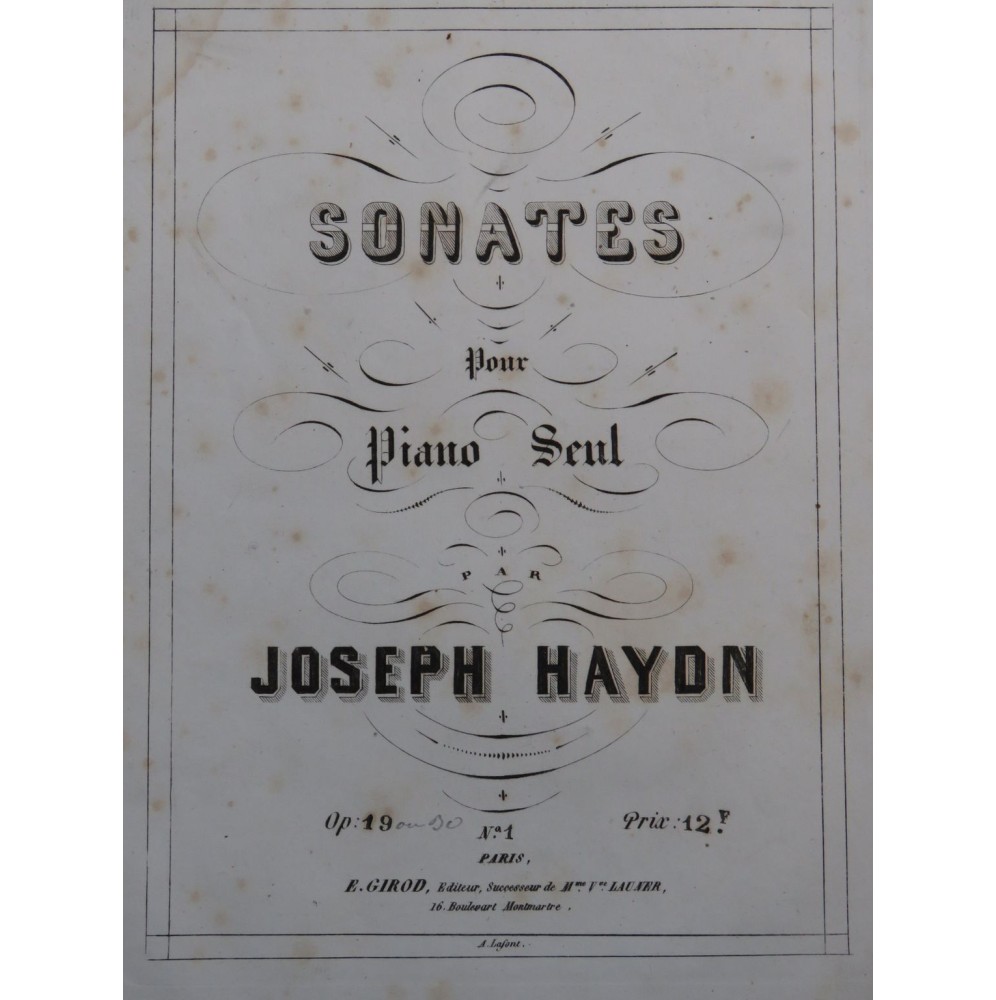 HAYDN Joseph Sonates op 19 Piano ca1855