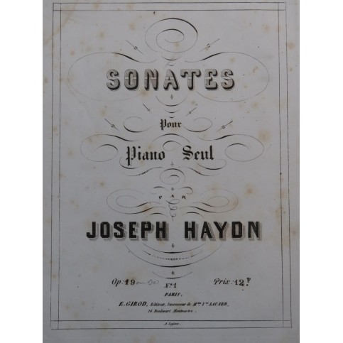 HAYDN Joseph Sonates op 19 Piano ca1855