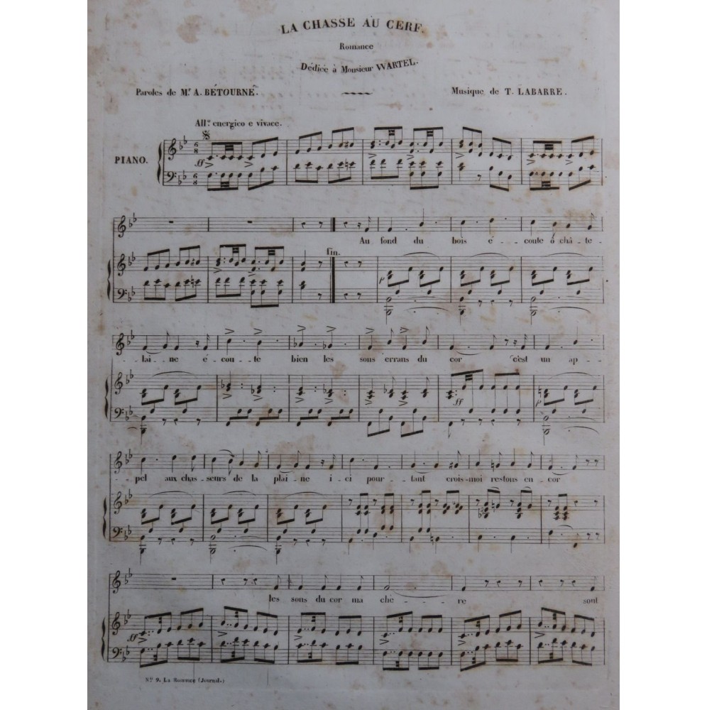 LABARRE Théodore La Chasse au Cerf Chant Piano ca1840