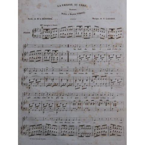 LABARRE Théodore La Chasse au Cerf Chant Piano ca1840