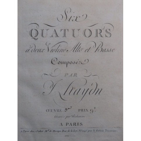 HAYDN Joseph Six Quatuors op 3 2e Violon ca1800