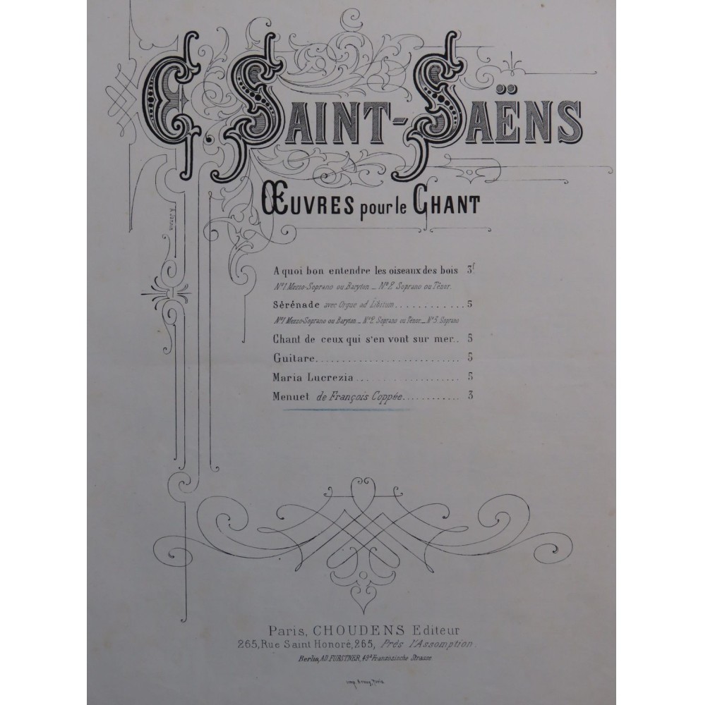 SAINT-SAËNS Camille Menuet Chant Piano ca1872