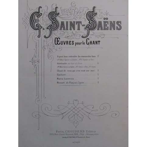 SAINT-SAËNS Camille Menuet Chant Piano ca1872