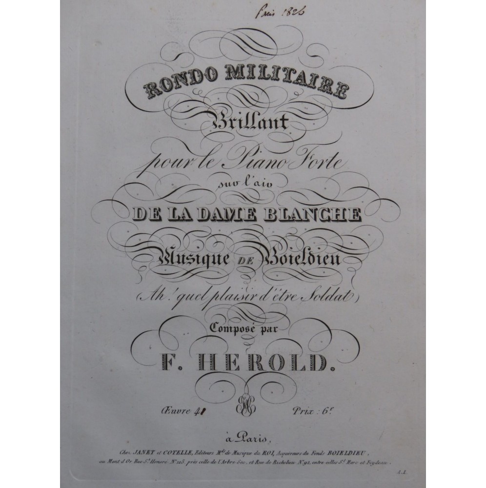 HEROLD Ferdinand Rondo Militaire Brillant op 41 Piano ca1825