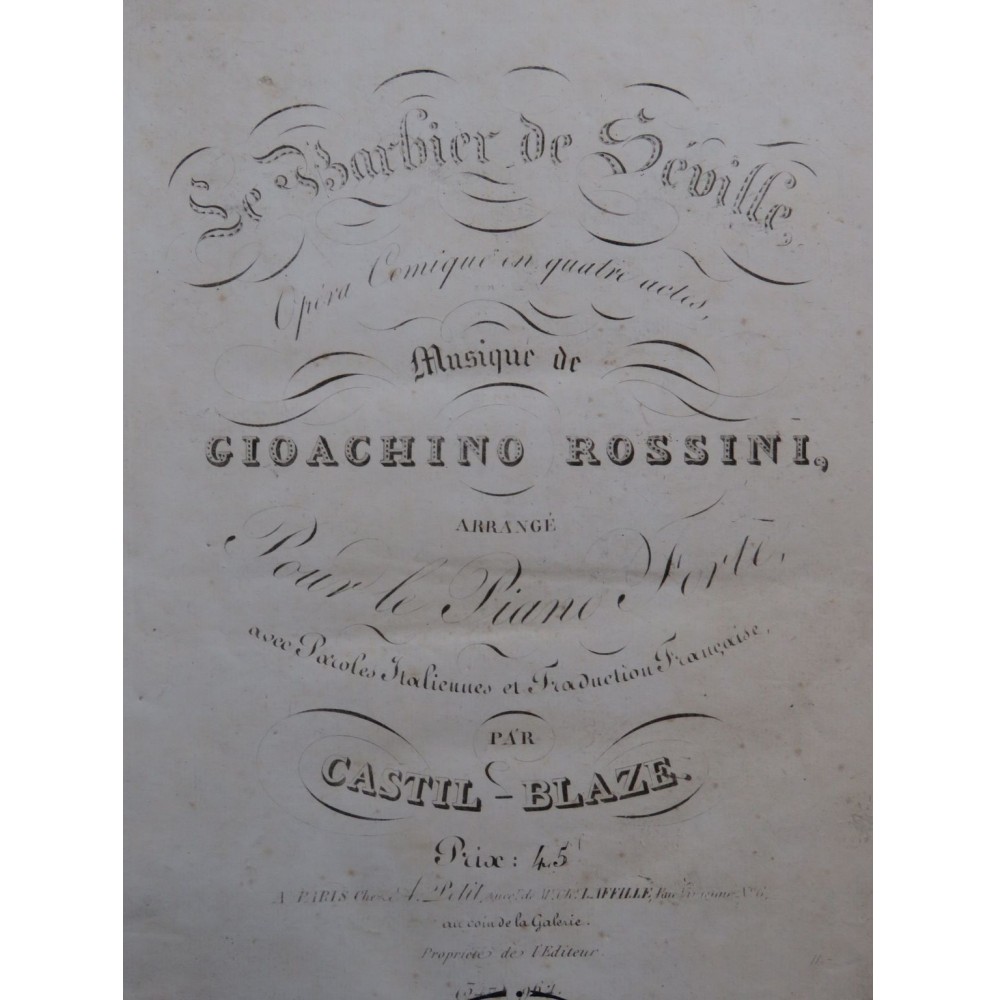 ROSSINI G. Le Barbier de Séville Opéra Chant Piano ca1825