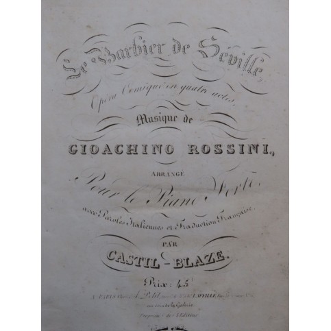 ROSSINI G. Le Barbier de Séville Opéra Chant Piano ca1825