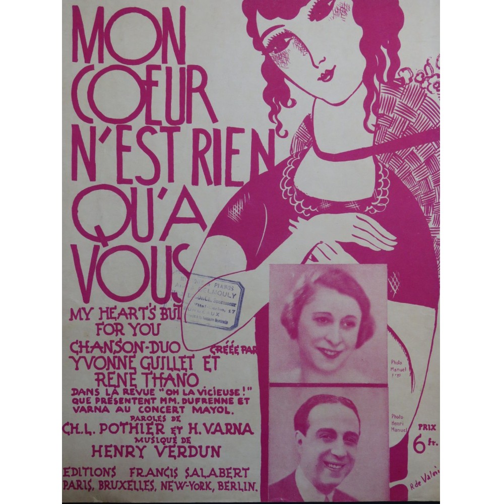 VERDUN Henry Mon Coeur n'est rien qu'à vous Chant Piano 1927