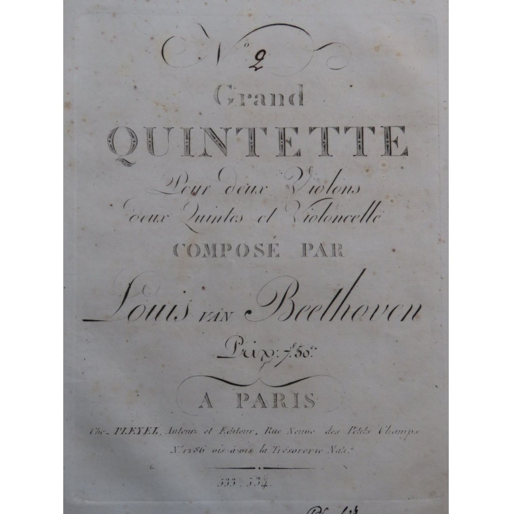 BEETHOVEN Grand Quintette No 2 1er et 2e Violons ca1805