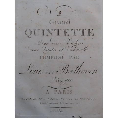 BEETHOVEN Grand Quintette No 2 1er et 2e Violons ca1805