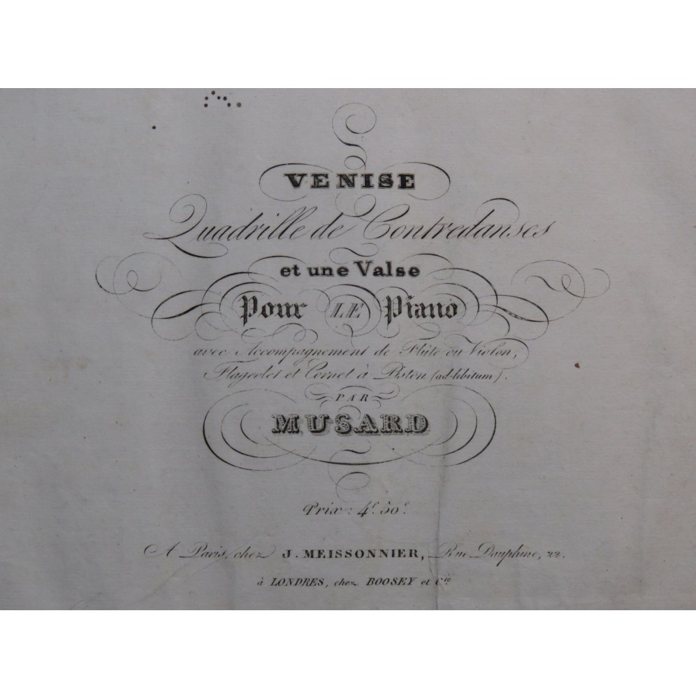 MUSARD Venise Quadrille Piano Violon Flûte Flageolet Cornet ca1845