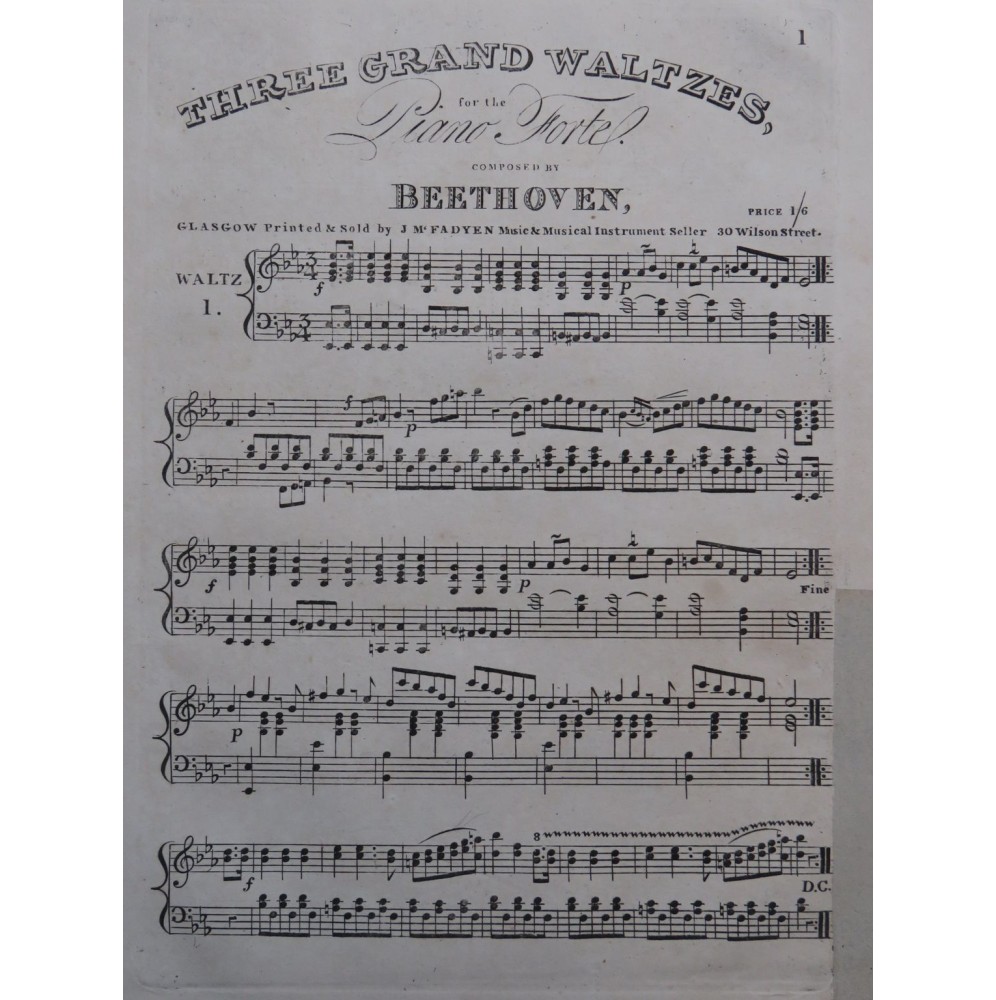 BEETHOVEN Three Grand Waltzes Piano ca1830