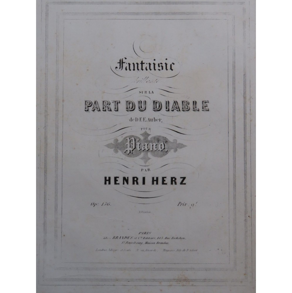 HERZ Henri Fantaisie sur La Part du Diable op 136 Piano ca1851