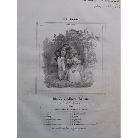 GRISAR Albert La Peur Dédicace Chant Piano ca1840