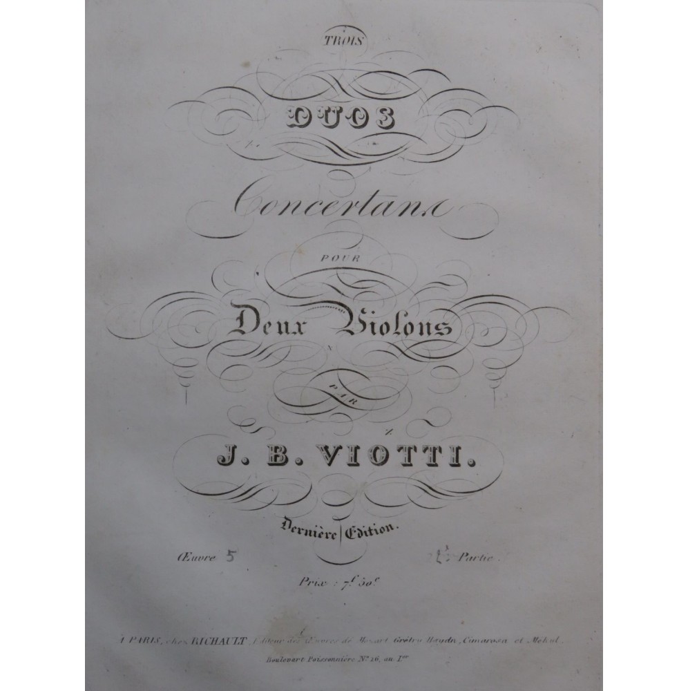 VIOTTI J. B. Trois Duos op 5 2e Partie pour deux Violons ca1825