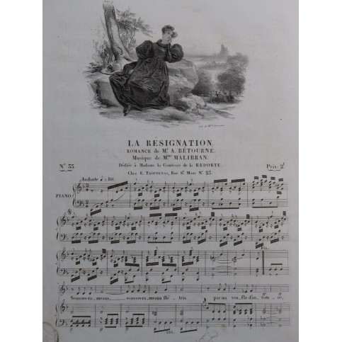 MALIBRAN Marie La Résignation Chant Piano ca1830