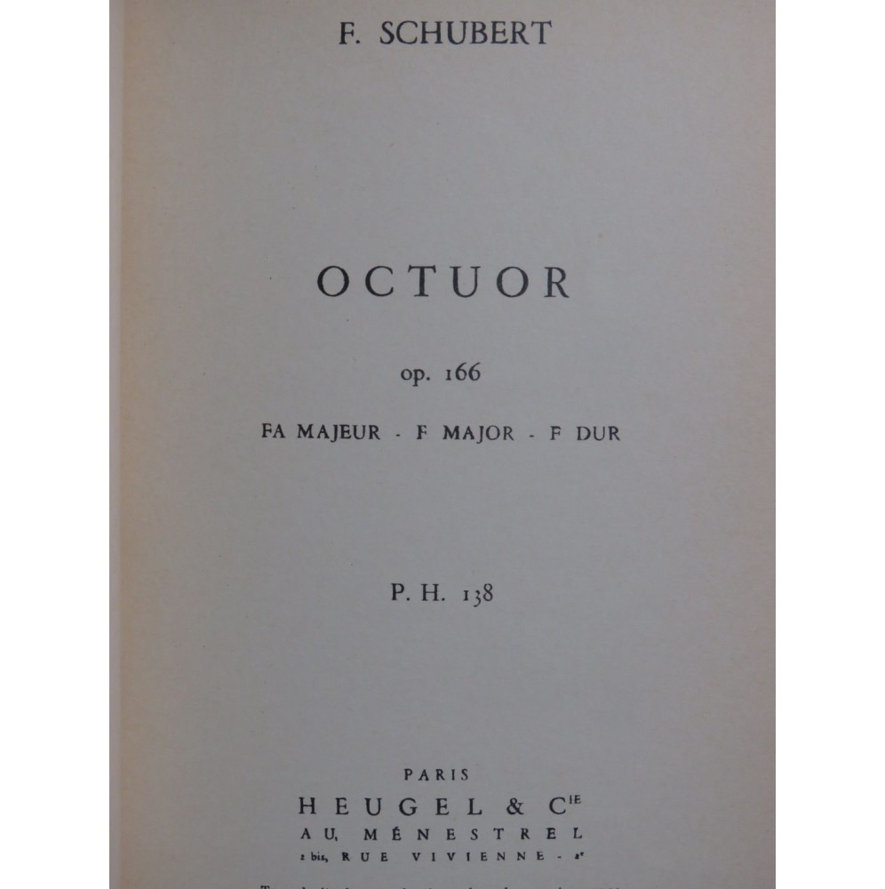 SCHUBERT Franz Octuor op 166 Cordes Clarinette Cor Basson 1955