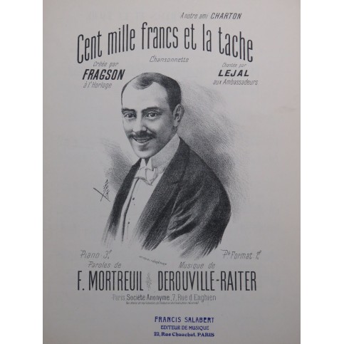 DEROUVILLE-RAITER Cent mille francs et la tache Chant Piano