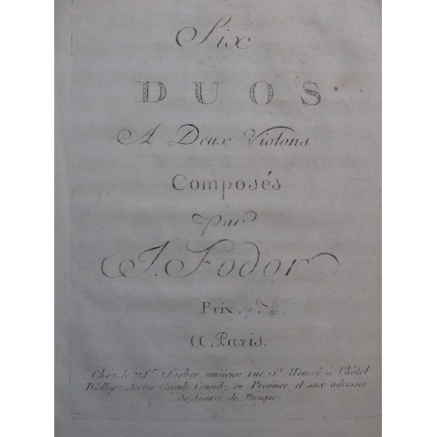 FODOR Josephus Six Duos pour 2e Violon XVIIIe siècle