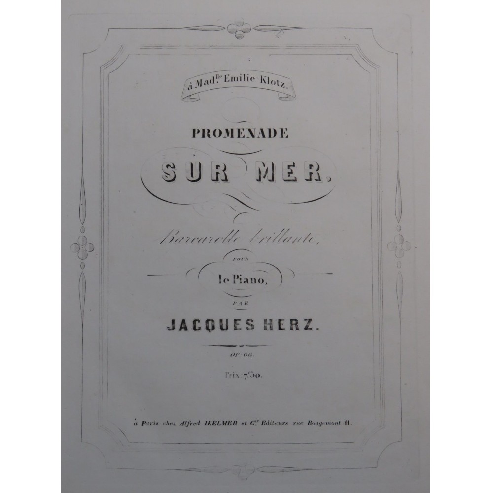 HERZ Jacques Promenade sur mer op 66 Piano ca1860