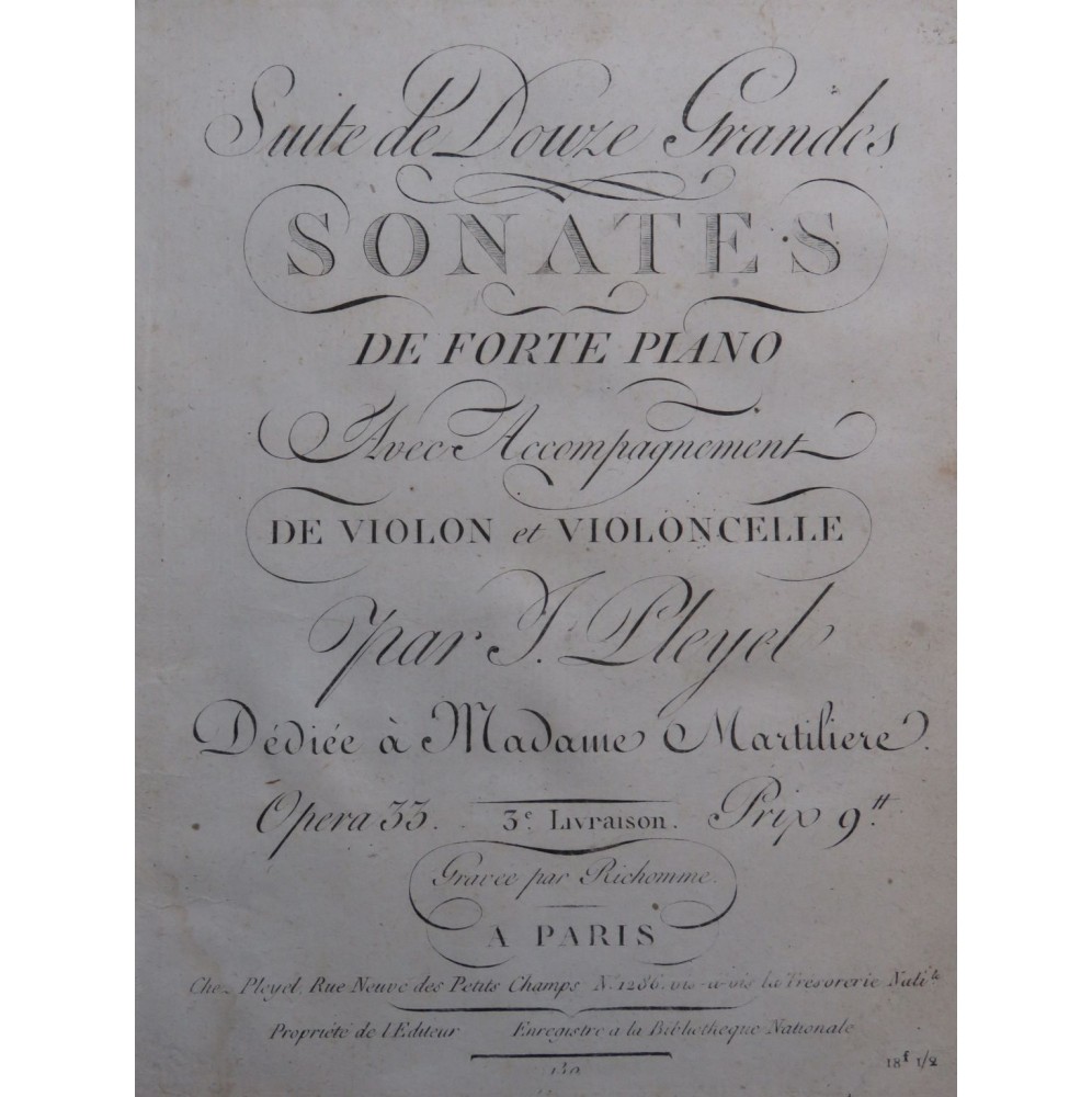 PLEYEL Ignace Trois Sonates op 33 Piano ca1798