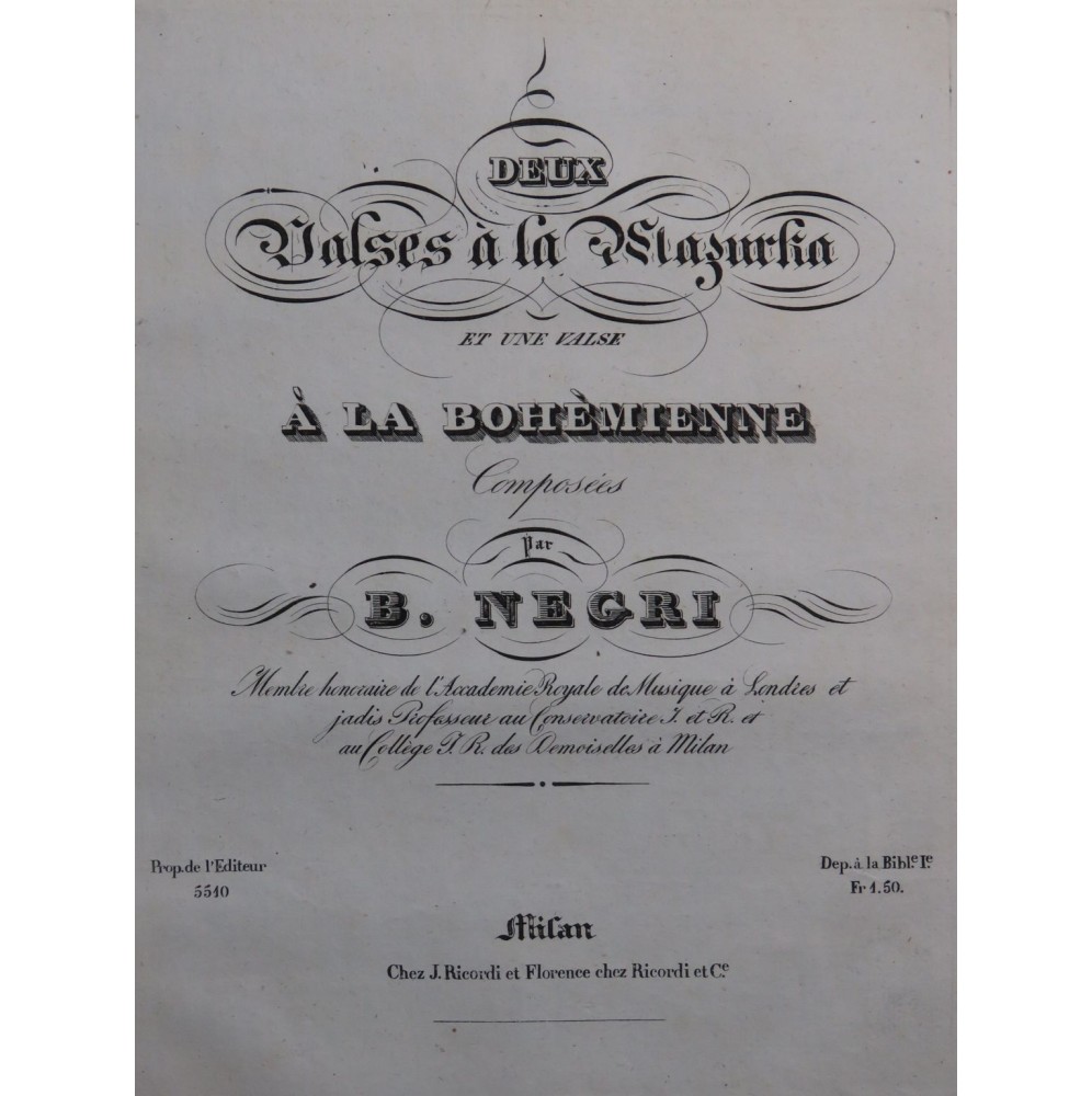 NEGRI Benoît Deux Valses à la Mazurka Une Valse à la Bohémienne Piano ca1832