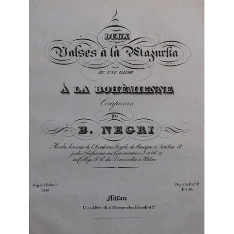 NEGRI Benoît Deux Valses à la Mazurka Une Valse à la Bohémienne Piano ca1832