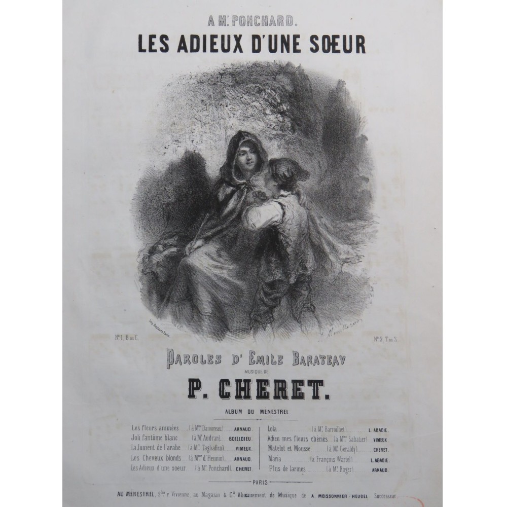 CHERET P. Les Adieux d'une sœur Chant Piano ca1840