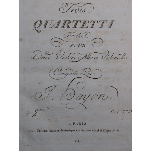 HAYDN Joseph Trois Quatuors op 2 2e Violon ca1785